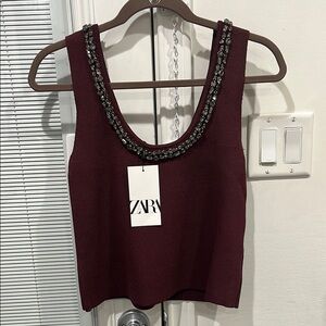Zara Burgundy Embellished Women's Top